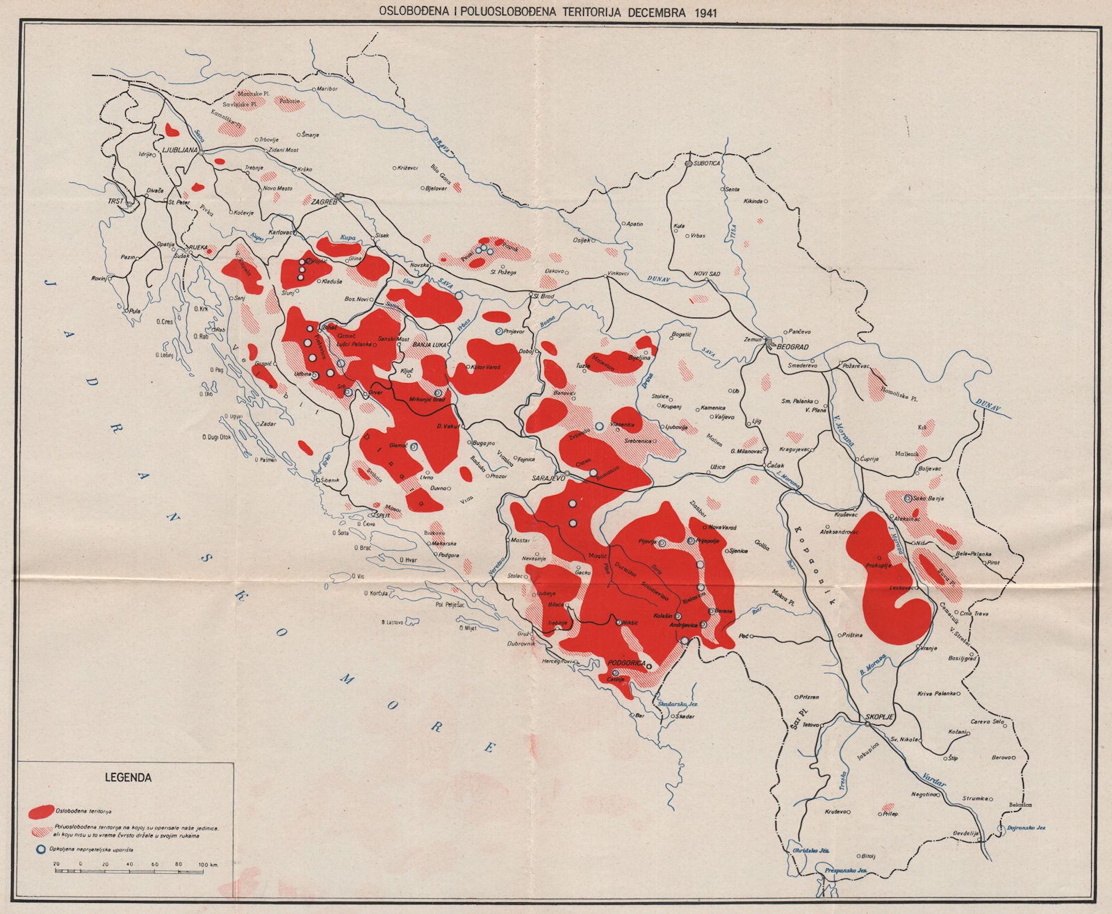 YUGOSLAV UPRISING 1941. Liberated territories, December 1941 1957 old map